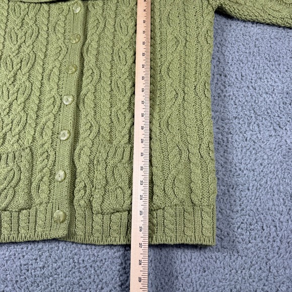 Vintage Aran Crafts Cable Knit Sweater Size Large Green Cardigan Merino Wool - Picture 7 of 8